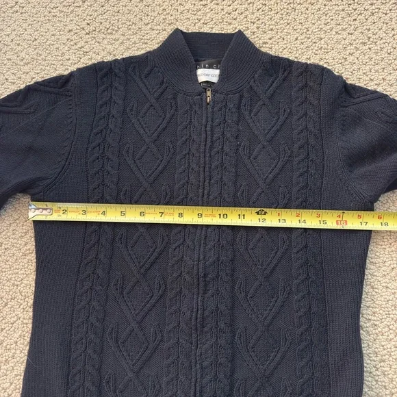 Shin Choi/Bergdorf Goodman Deep Navy Blue Zip Up Cable Knit Sweater - Picture 6 of 8